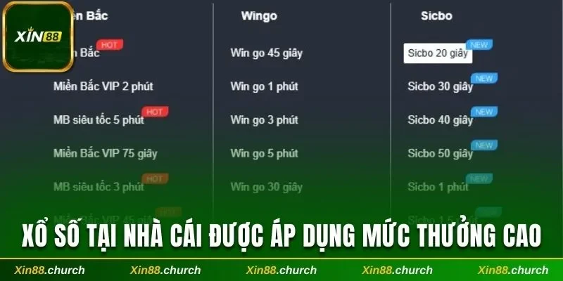 Xổ số tại nhà cái được áp dụng mức thưởng cao